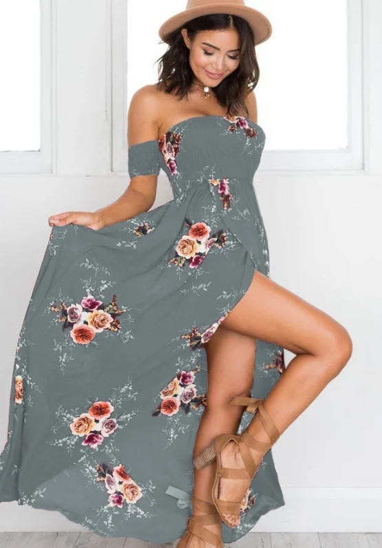 Boho Style Long Dress Women Off Shoulder Beach Summer - Image 8