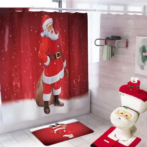 Merry Christmas Bathroom Curtain Santa Claus Toilet