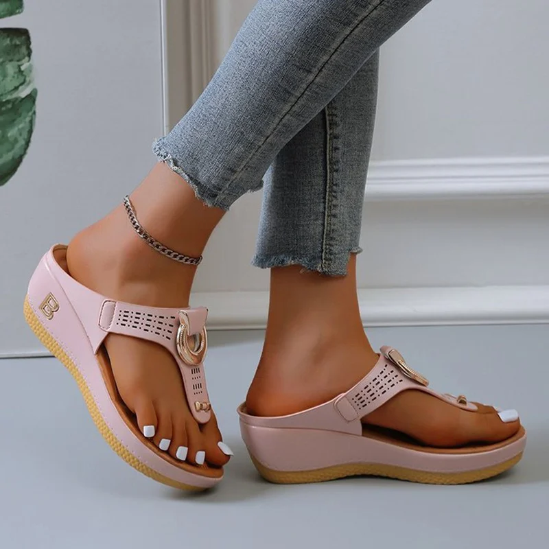 Thong Sandals Women High Heel Wedges Shoes Flip Flops - Image 5