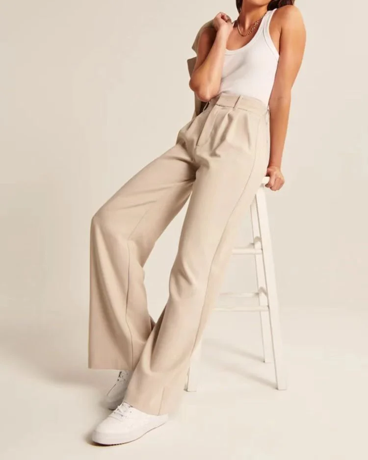 High Waist Straight Trousers With Pockets Wide Leg Casual Pants For Women - Image 3