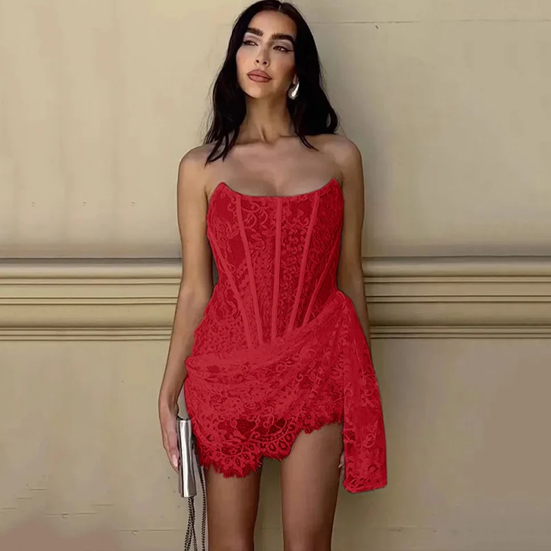 Strapless Lace Dress Party Women Fashion and Sexy Slim - Image 7