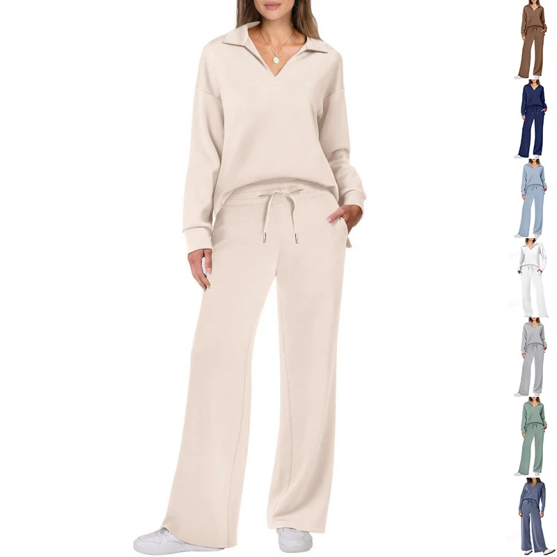 Women's Tracksuit Sports Suit V-neck Long-sleeved