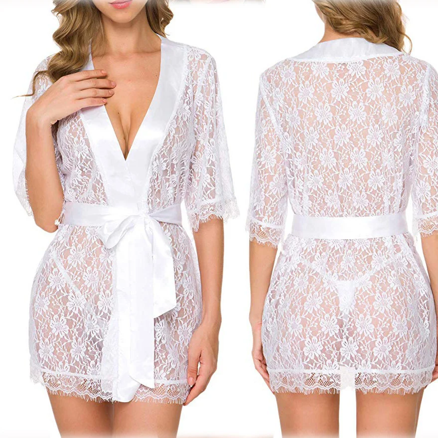 Lingerie Women Lace Hollow-out Robe Suits Pajamas - Image 2