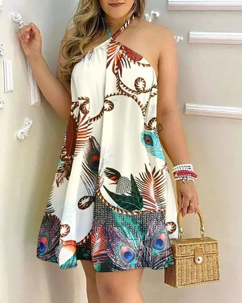 Printed Dress Summer Off-Shoulder Hanging Neck - Image 10
