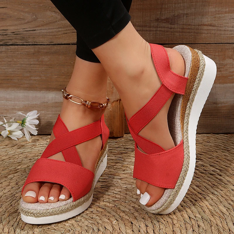 Wedge Sandals for Women Cross-strap Platform Gladiator - Image 5
