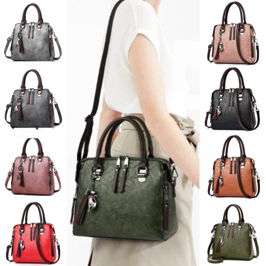 Vintage Handbag Women PU Leather Tassel Top-handle Bag