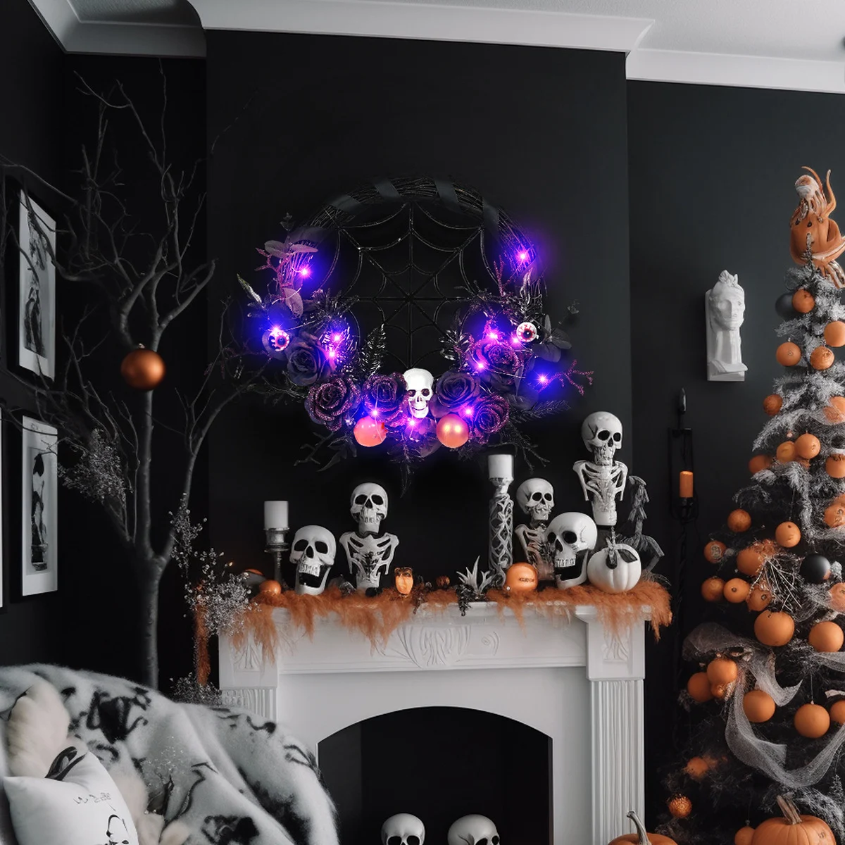 Halloween Decorations Spider Skull Vine Ring Artificial - Image 4