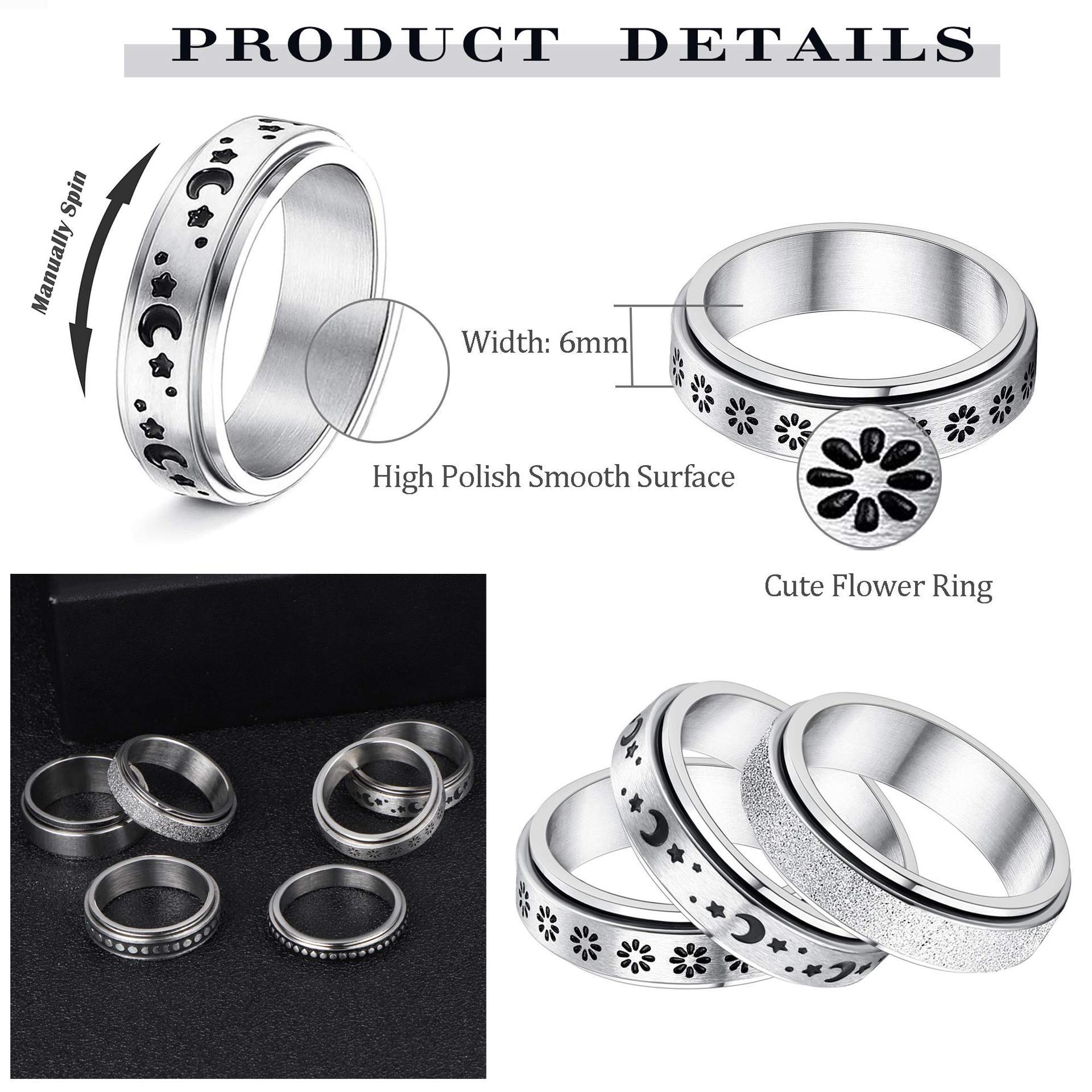 Stainless Steel Rotatable Spinner Ring Moon Stars - Image 2