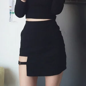 Korean Style Black Hip Skirts Irregular Hem Pencil
