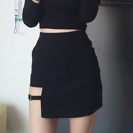 Korean Style Black Hip Skirts Irregular Hem Pencil
