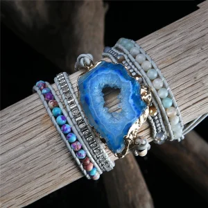 Boho Bracelet Natural Stones Charm 5 Strands Wrap