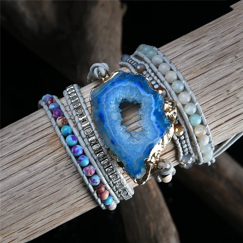 Boho Bracelet Natural Stones Charm 5 Strands Wrap
