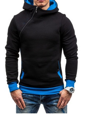 Brand Hoodie Oblique Zipper Solid Color Hoodies Men - Image 3