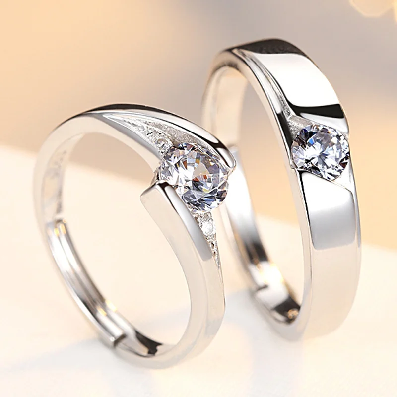 Simulation Diamond Ring Couple Rings A Pair of Live 925