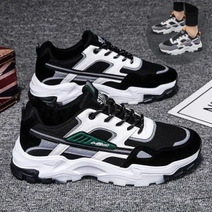 Black White Lace-up Sneakers Men Outdoor Breathable