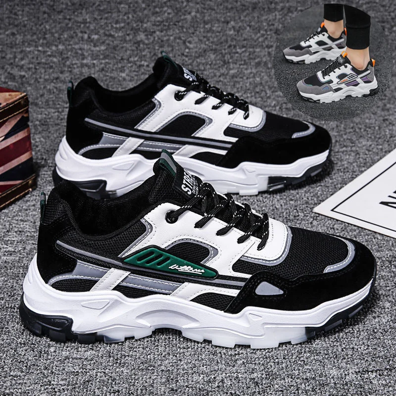 Black White Lace-up Sneakers Men Outdoor Breathable
