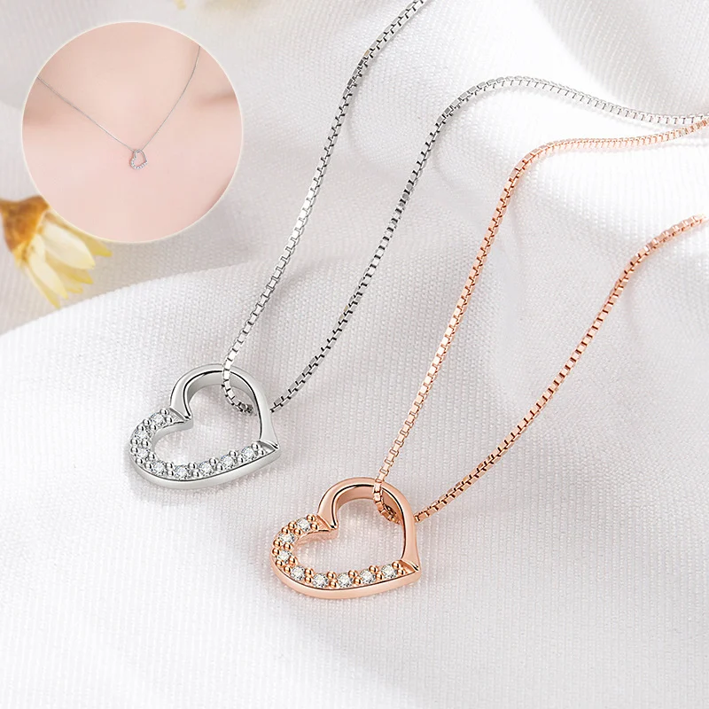 S925 Sterling Silver Love Heart Pendant Necklace for