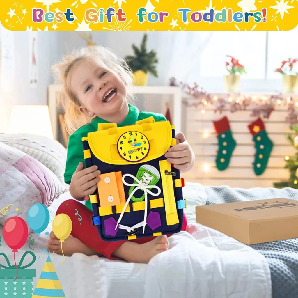 Toddler Busy Board Backpack with Buckles and Learning