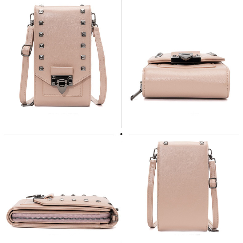 Rivet Design Shoulder Bags Mobile Phone Handbag Solid - Image 3