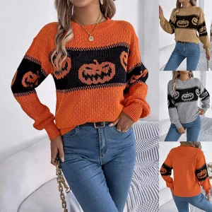 Halloween Pumpkin Pullover Sweater Fashion Long Sleeve