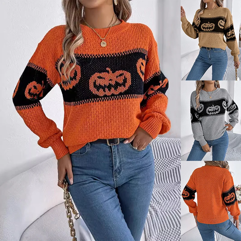 Halloween Pumpkin Pullover Sweater Fashion Long Sleeve