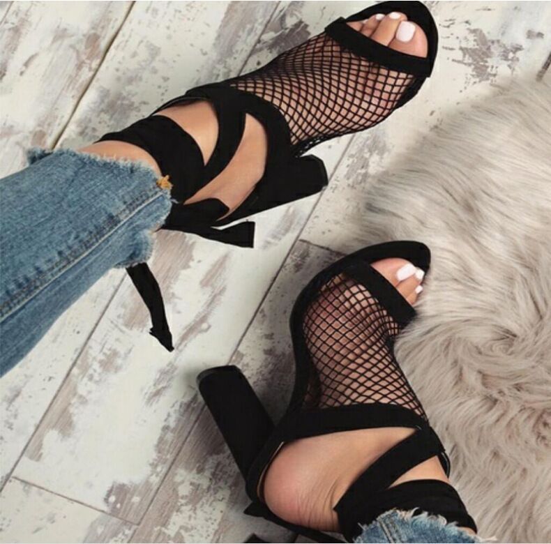 Women Sandals Bandage Flock Cross Strap Lace Up High - Image 2