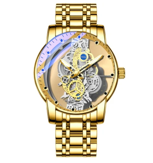 Men Watch Skeleton Automatic Quartz Watch Gold Skeleton - Image 9