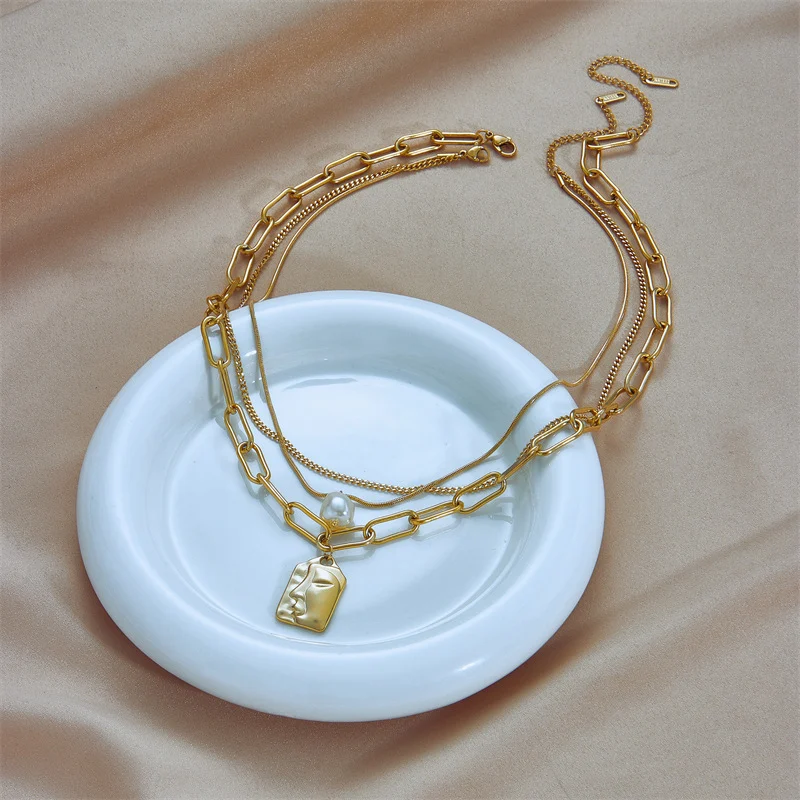 Fashion Jewelry Layered Face Portrait Chain Choker - Image 10