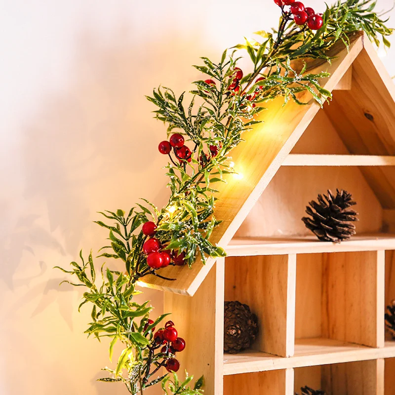 Christmas Decoration Red Fruit Light Needles Leaf - Image 2