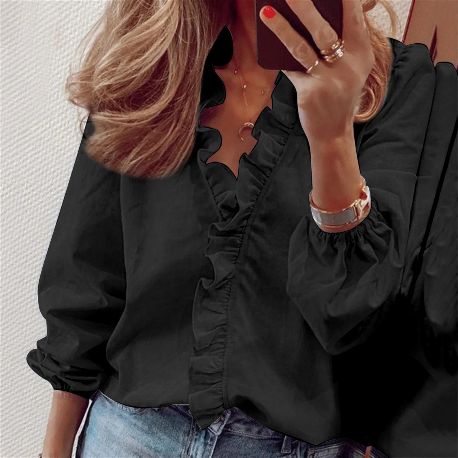 Casual Long Sleeved Ruffled Long-sleeved Ruffled Blouse For Women Spring Summer New Shirts Tops For Daily Wear Work Outfits - Image 9
