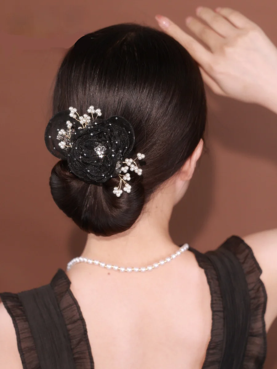 Starry Sky Flower Style Updo Topknot Hair Clip Black - Image 5