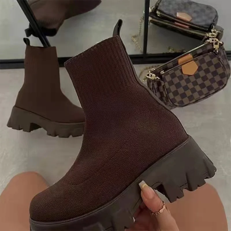 Women Sock Boots Platform Chunky Heels Shoes - Image 5
