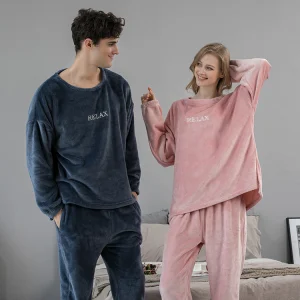 Flannel Pajamas Sets Winter Home Clothes for Women Men