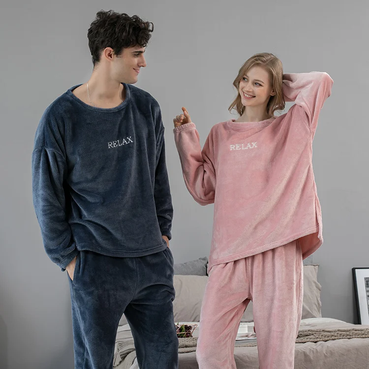 Flannel Pajamas Sets Winter Home Clothes for Women Men