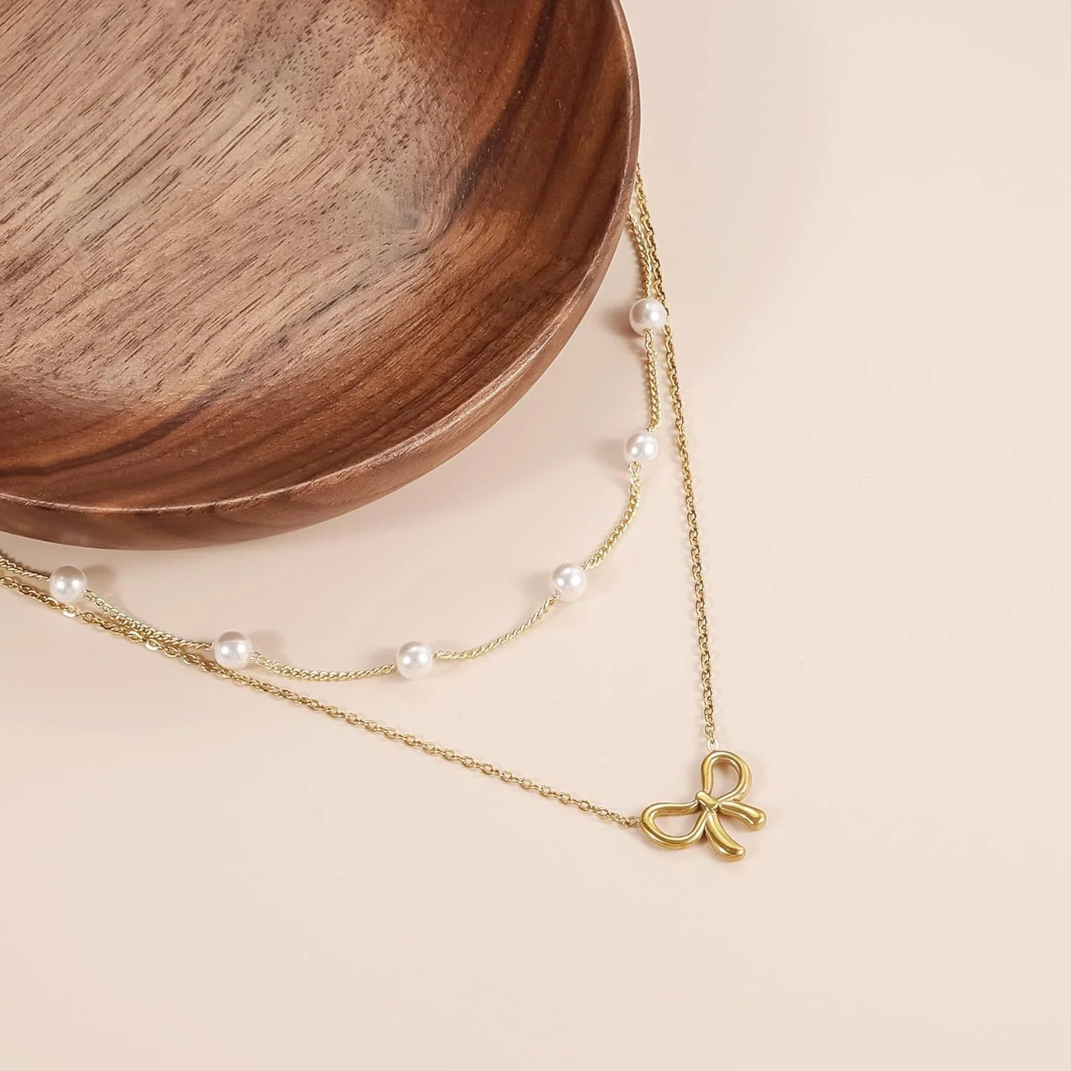Simple Pearl Double Layer Choker Fashion Gold Color - Image 3