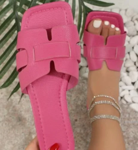 Square Toe Flat Sandals Summer Hollow Out Slides - Image 3