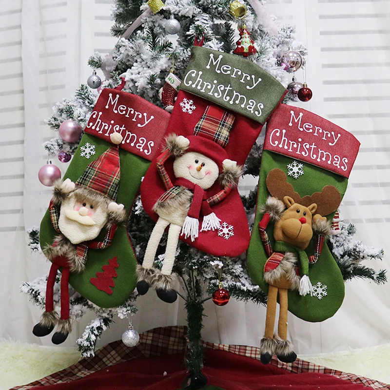 Year Xmas Big Stockings Set Decorations Christmas 3D - Image 3