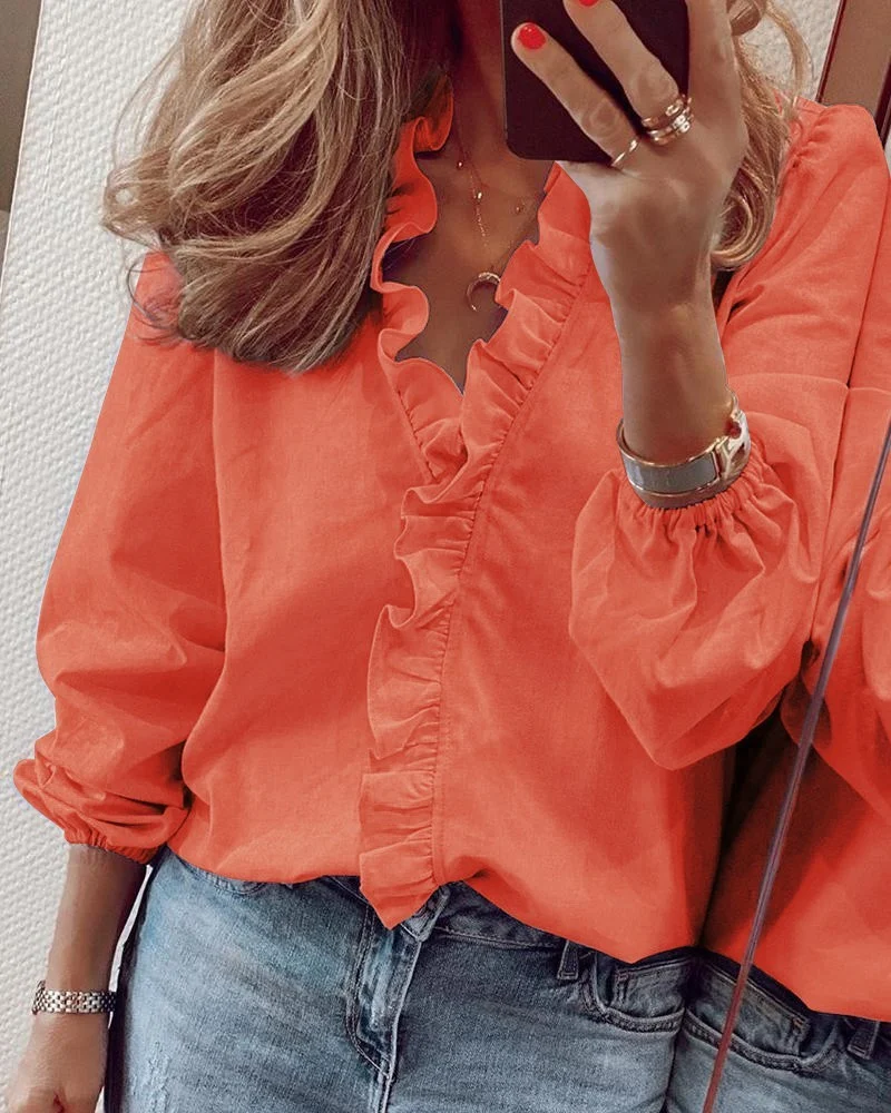 Casual Long Sleeved Ruffled Long-sleeved Ruffled Blouse For Women Spring Summer New Shirts Tops For Daily Wear Work Outfits - Image 5