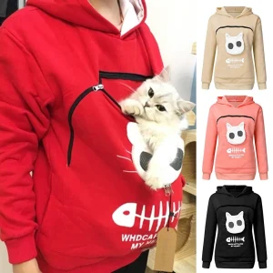 Women Hoodie Sweatshirt with Cat Pet Pocket Design Long