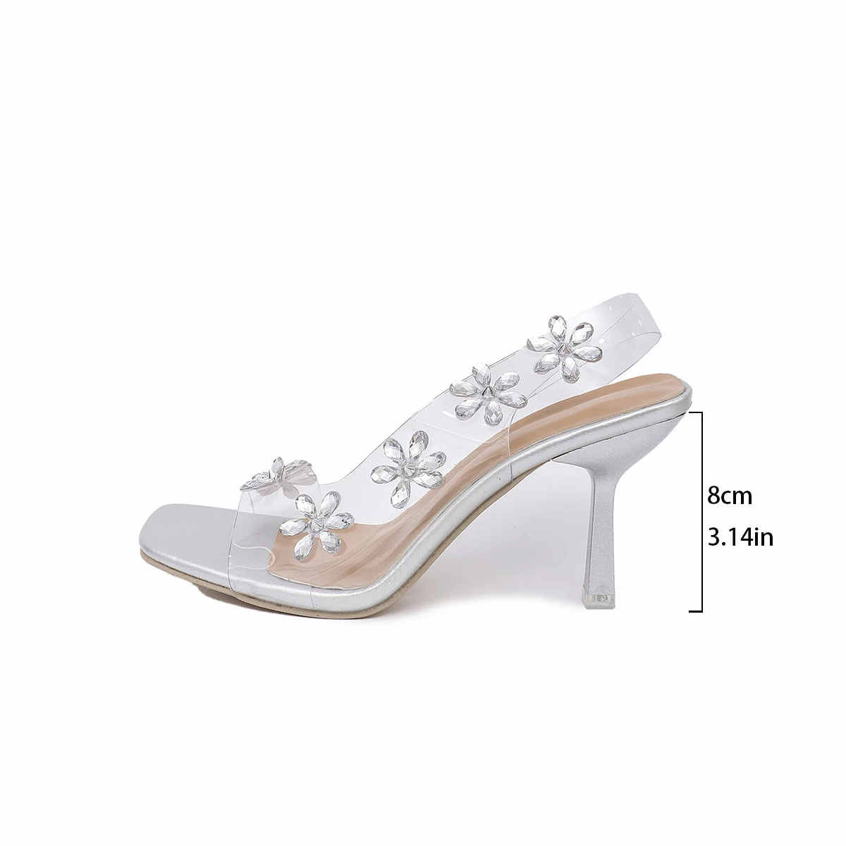 Sandals for Women Summer Transparent PVC Rhinestone - Image 9