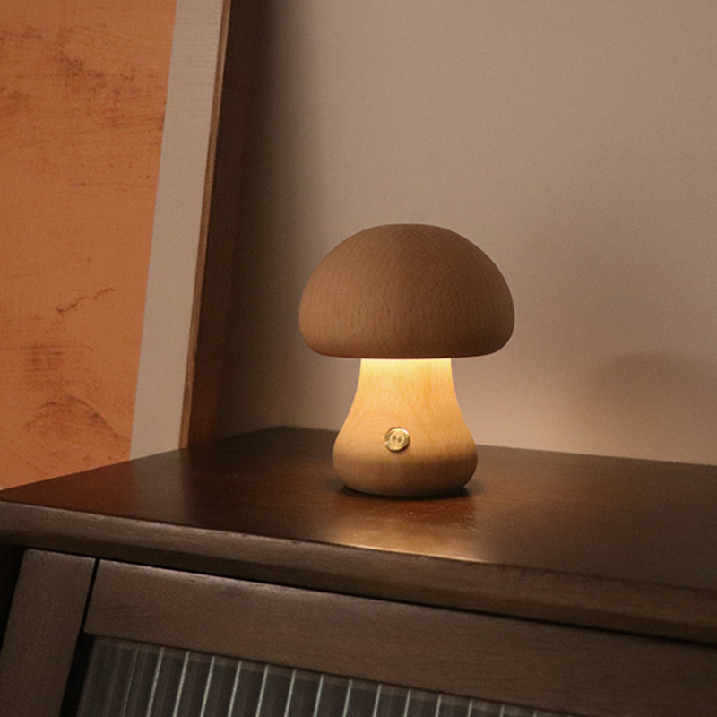 INS Wooden Cute Mushroom LED Night Light with Touch - Image 6