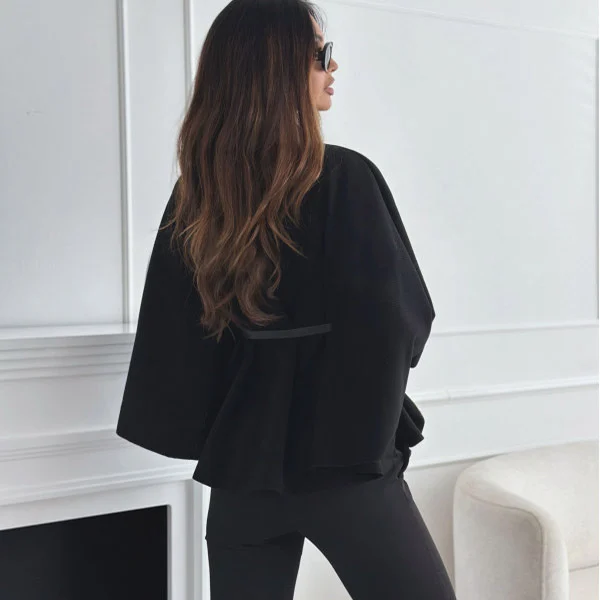Stand Collar Batwing Sleeves Cloak Top with Belt - Image 6