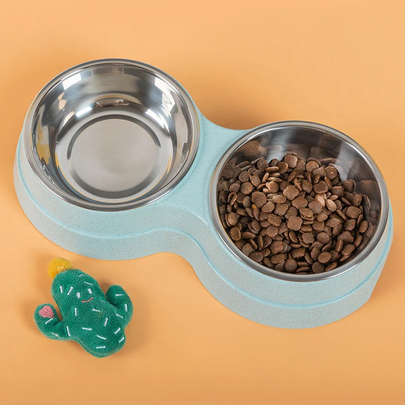 Double Pet Bowls Dog Food Water Feeder Stainless Steel - Image 2