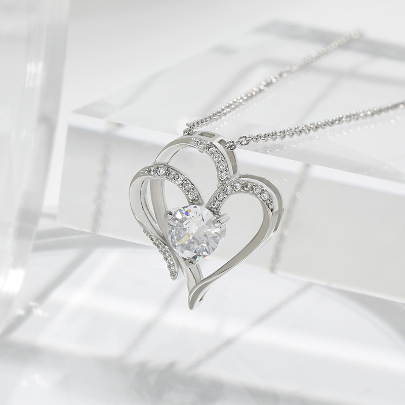 Zircon Double Love Necklace with Rhinestones Ins - Image 5