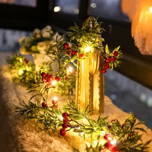 Christmas Decoration Red Fruit Light Needles Leaf