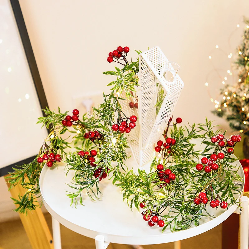 Christmas Decoration Red Fruit Light Needles Leaf - Image 4