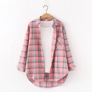 Brand Plaid Shirt Women Loose Plus Size Blouse Female