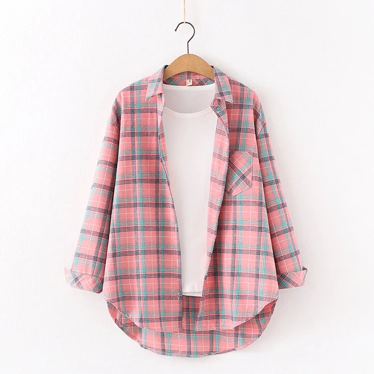 Brand Plaid Shirt Women Loose Plus Size Blouse Female