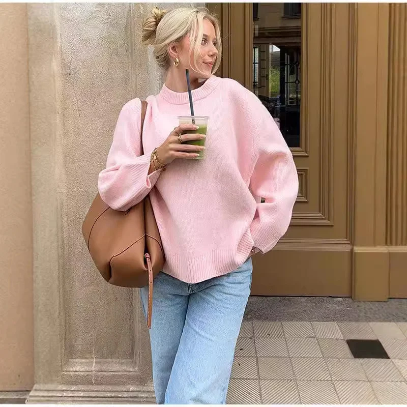 Sweet Crew Neck Pullover Sweater Winter Fashion Loose