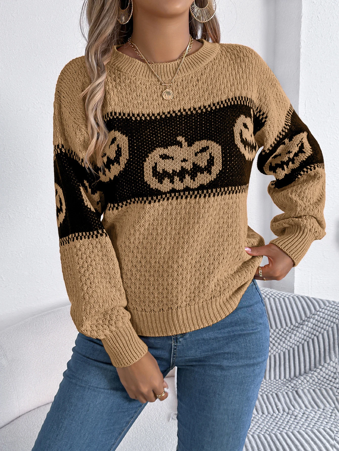 Halloween Pumpkin Pullover Sweater Fashion Long Sleeve - Image 6